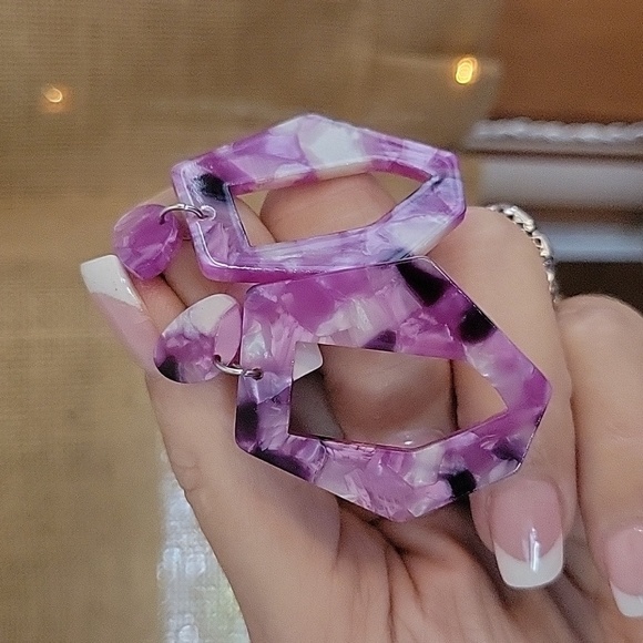 🔥LAST PAIR🔥 Mosaic Purple Retro Drop Earrings - Picture 6 of 7